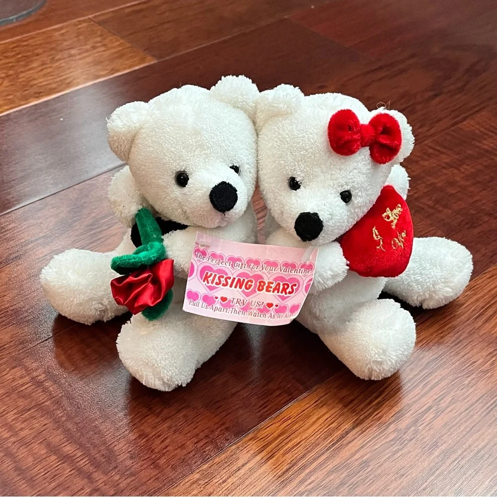 Kissing Bears Plush Set with Red Heart and Rose